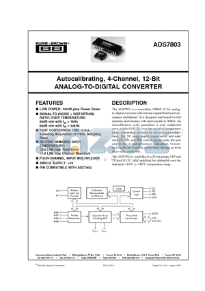 ADS7803BP datasheet - Autocalibrating, 4-Channel, 12-Bit ANALOG-TO-DIGITAL CONVERTER