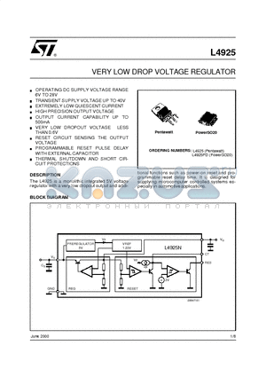 L4925PD datasheet - VERY LOW DROP VOLTAGE REGULATOR