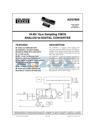 ADS7805U datasheet - 16-Bit 10ms Sampling CMOS ANALOG-to-DIGITAL CONVERTER