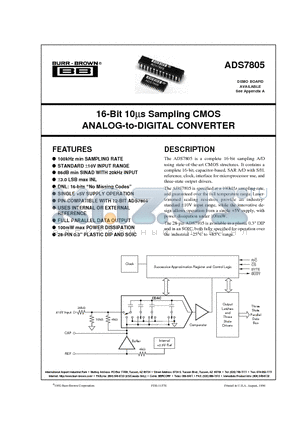 ADS7805UB datasheet - 16-Bit 10ms Sampling CMOS ANALOG-to-DIGITAL CONVERTER