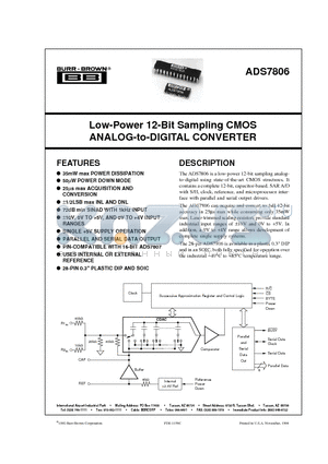 ADS7806PB datasheet - Low-Power 12-Bit Sampling CMOS ANALOG-to-DIGITAL CONVERTER