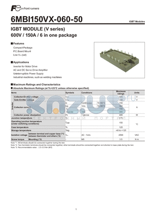 6MBI150VX-060-50 datasheet - IGBT MODULE