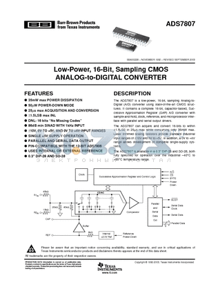 ADS7807P datasheet - Low-Power 16-Bit Sampling CMOS ANALOG-to-DIGITAL CONVERTER