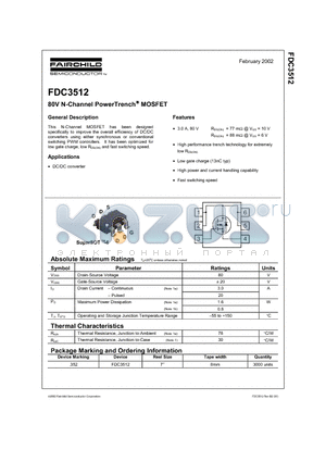 FDC3512 datasheet - 80V N-Channel PowerTrench MOSFET