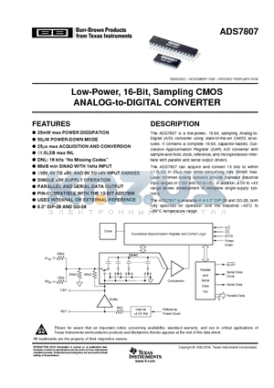 ADS7807UB/1KE4 datasheet - Low-Power, 16-Bit, Sampling CMOS ANALOG-to-DIGITAL CONVERTER