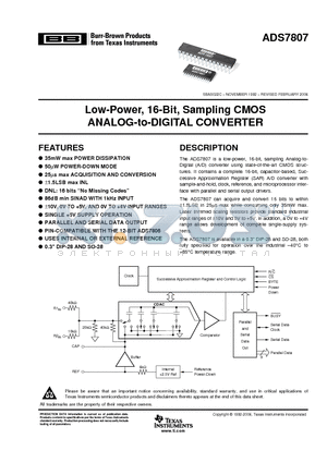 ADS7807UBE4 datasheet - Low-Power, 16-Bit, Sampling CMOS ANALOG-to-DIGITAL CONVERTER