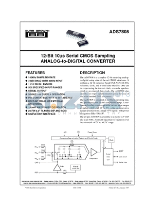 ADS7808PB datasheet - 12-Bit 10ms Serial CMOS Sampling ANALOG-to-DIGITAL CONVERTER