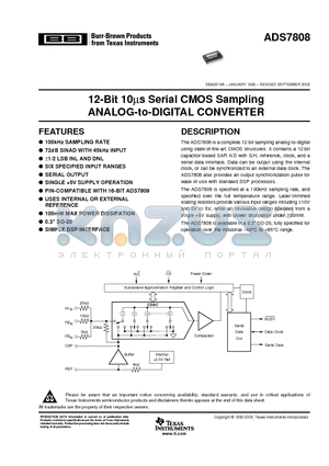 ADS7808U datasheet - 12-Bit 10us Serial CMOS Sampling ANALOG-to-DIGITAL CONVERTER