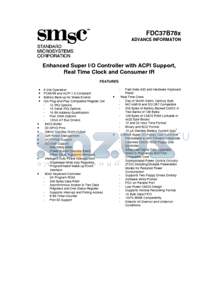 FDC37B78X datasheet - Enhanced Super I/O Controller with ACPI Support, Real Time Clock and Consumer IR