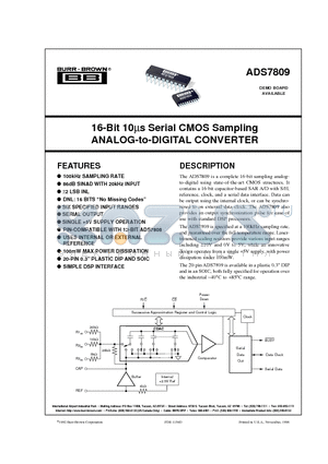 ADS7809P datasheet - 16-Bit 10ms Serial CMOS Sampling ANALOG-to-DIGITAL CONVERTER