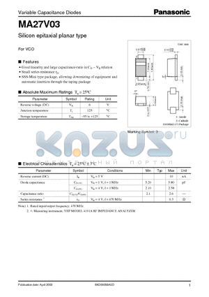 MA27V03 datasheet - Silicon epitaxial planar type