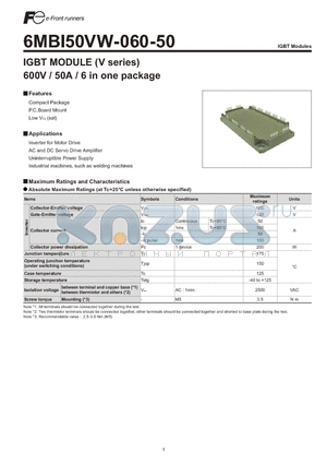 6MBI50VW-060-50 datasheet - IGBT MODULE