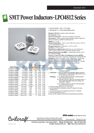 LPO4812-102ML datasheet - SMT Power Inductors