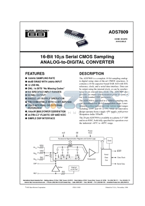 ADS7809 datasheet - 16-Bit 10ms Serial CMOS Sampling ANALOG-to-DIGITAL CONVERTER