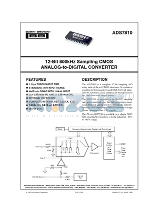 ADS7810UB datasheet - 12-Bit 800kHz Sampling CMOS ANALOG-to-DIGITAL CONVERTER