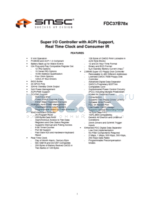 FDC37B787QF datasheet - Super I/O Controller with ACPI Support, Real Time Clock and Consumer IR