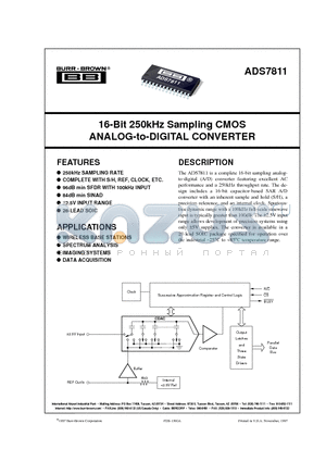 ADS7811 datasheet - 16-Bit 250kHz Sampling CMOS ANALOG-to-DIGITAL CONVERTER