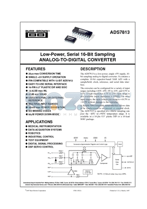 ADS7813PB datasheet - Low-Power, Serial 16-Bit Sampling ANALOG-TO-DIGITAL CONVERTER