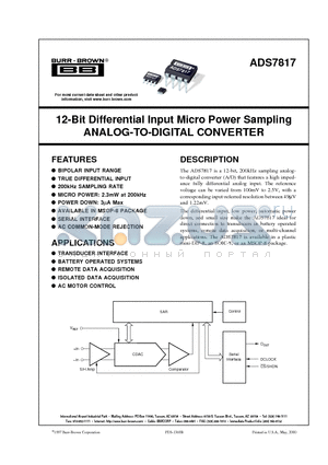 ADS7817C datasheet - 12-Bit Differential Input Micro Power Sampling ANALOG-TO-DIGITAL CONVERTER