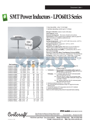 LPO6013-472ML datasheet - SMT Power Inductors