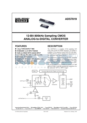 ADS7819U datasheet - 12-Bit 800kHz Sampling CMOS ANALOG-to-DIGITAL CONVERTER