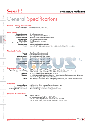 HB15CKW01-6B-JB datasheet - Subminiature Pushbuttons