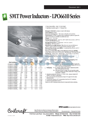 LPO6610-154ML datasheet - SMT Power Inductors