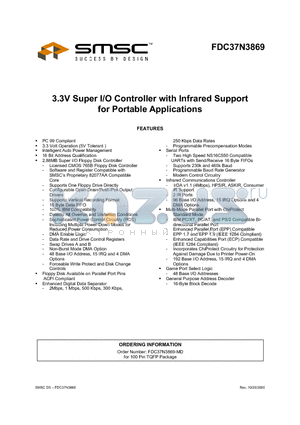 FDC37N3869-MD datasheet - 3.3V SUPER I/O CONTROLLER WITH INFRARED SUPPORT