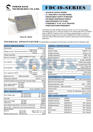 FDC40-12D15 datasheet - 40 WATTS DC-DC CONVERTER