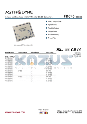 FDC40-12D15 datasheet - Isolated and Regulated 40 WATT Modular DC/DC Converters