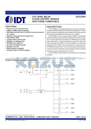 IDT23S09_09 datasheet - 3.3V ZERO DELAY CLOCK BUFFER, SPREAD SPECTRUM COMPATIBLE