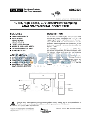 ADS7822EC/250 datasheet - 12-Bit, High-Speed, 2.7V microPower Sampling ANALOG-TO-DIGITAL CONVERTER