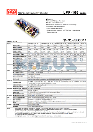 LPP-100-12 datasheet - 100W Single Output with PFC Function