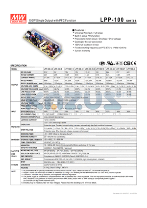 LPP-100-13.5 datasheet - 100W Single Output with PFC Function