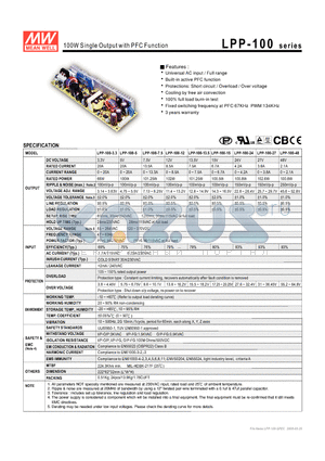 LPP-100-13.5 datasheet - 100W Single Output with PFC Function