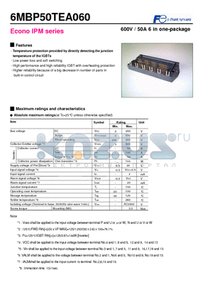 6MBP50TEA060 datasheet - Econo IPM series 600V / 50A 6 in one-package