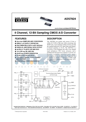 ADS7824UB datasheet - 4 Channel, 12-Bit Sampling CMOS A/D Converter