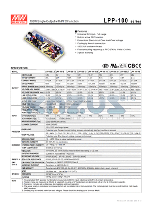 LPP-100-24 datasheet - 100W Single Output with PFC Function