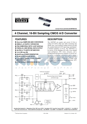 ADS7825U datasheet - 4 Channel, 16-Bit Sampling CMOS A/D Converter