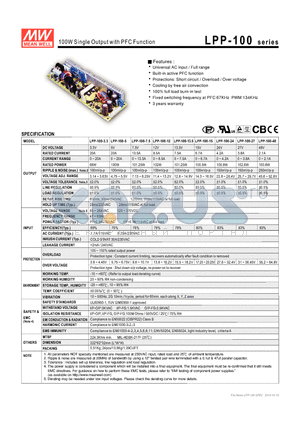 LPP-100-3.3 datasheet - 100W Single Output with PFC Function