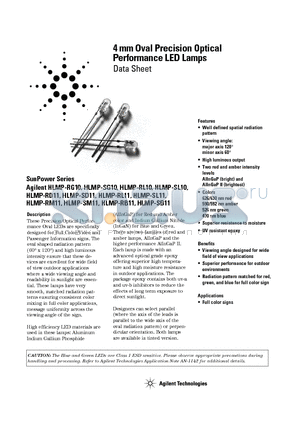 HLMP-RD11-LPT00 datasheet - 4 mm Oval Precision Optical Performance LED Lamps