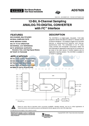 ADS7828 datasheet - 12-Bit, 8-Channel Sampling ANALOG-TO-DIGITAL CONVERTER with I2C Interface