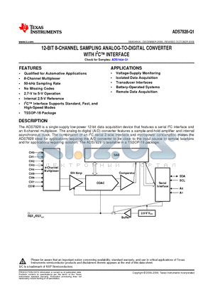 ADS7828EBIPWRQ1 datasheet - 12-BIT 8-CHANNEL SAMPLING ANALOG-TO-DIGITAL CONVERTER WITH I2C INTERFACE