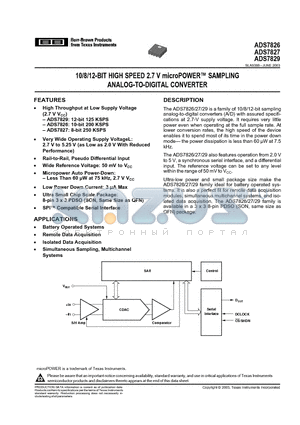 ADS7829IB datasheet - 10/8/12-BIT HIGH SPEED 2.7 V microPOWER SAMPLING ANALOG-TO-DIGITAL CONVERTER