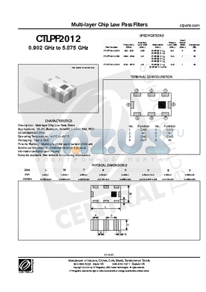 CTLPF2012-2450 datasheet - Multi-layer Chip Low Pass Filters