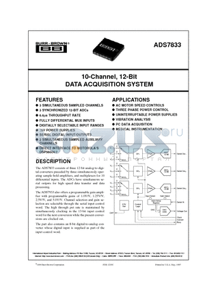 ADS7833 datasheet - 10-Channel, 12-Bit DATA ACQUISITION SYSTEM