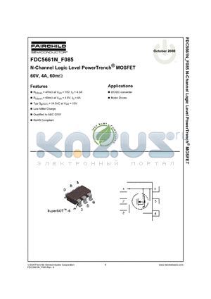 FDC5661N datasheet - N-Channel Logic Level PowerTrench^ MOSFET 60V, 4A, 60mY