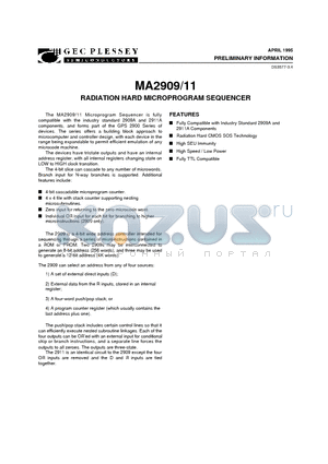 MA2909 datasheet - RADIATION HARD MICROPROGRAM SEQUENCER