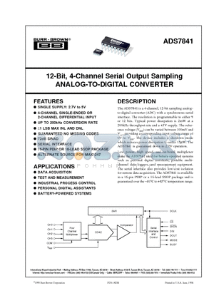 ADS7841 datasheet - 12-Bit, 4-Channel Serial Output Sampling ANALOG-TO-DIGITAL CONVERTER