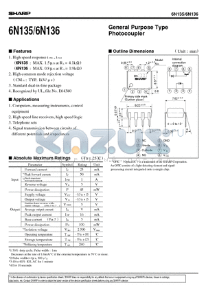 6N135 datasheet - General Purpose Type Photocoupler